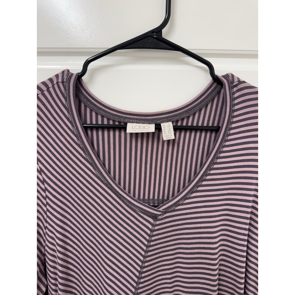 LOGO By Lori Goldstein Striped Boho Uneven Hem Pockets Top 1X Multicolor 003